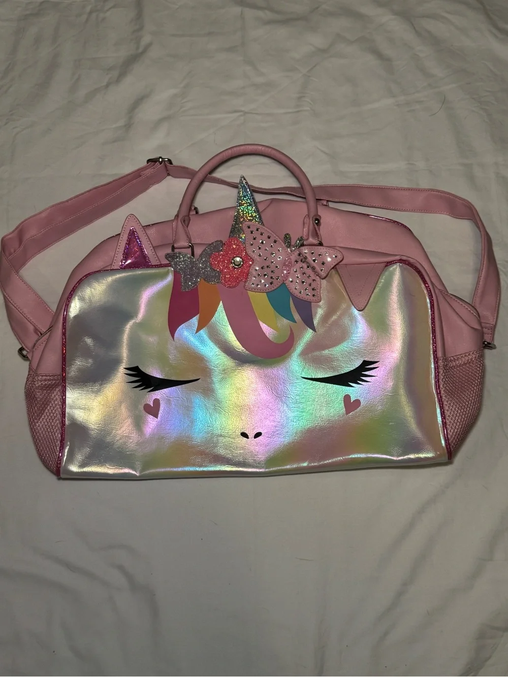 OMG Accessories Miss Gwen Unicorn Duffle Bag Pink Holographic Glitter
